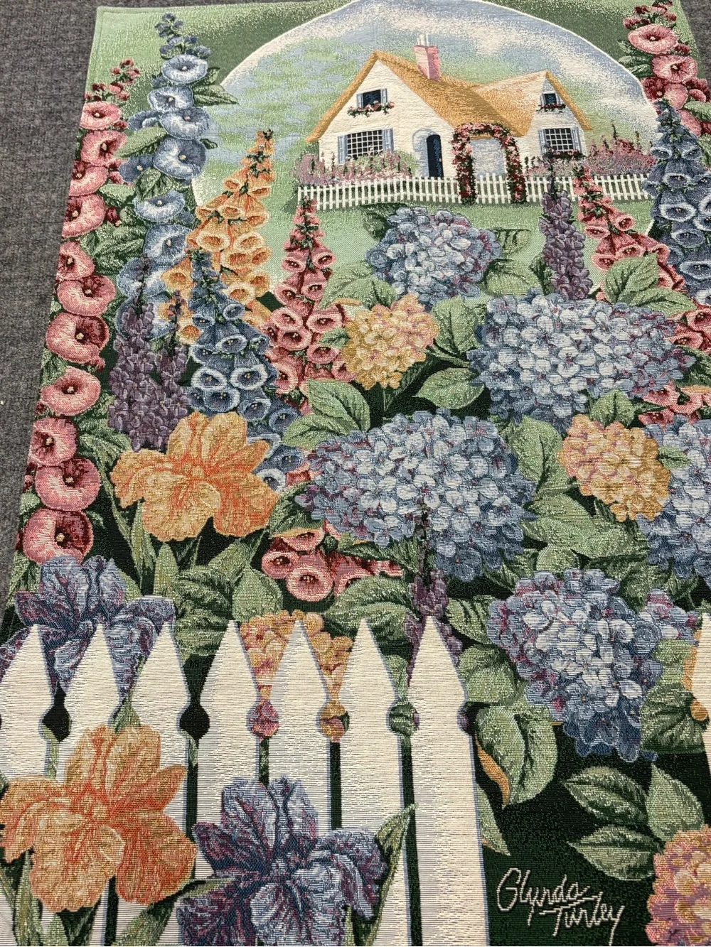 Charming Vintage English Garden Cottage Tapestry by Glynda Turley
